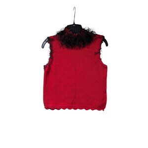 John Schultz 100% Cotton Red Feathered Knit Handmade Tank Top Sz S